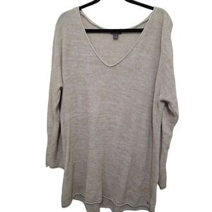 Eddie Baur Women's Beige Knit Fisherman V-Neck Long-Sleeve Sweater Size XL